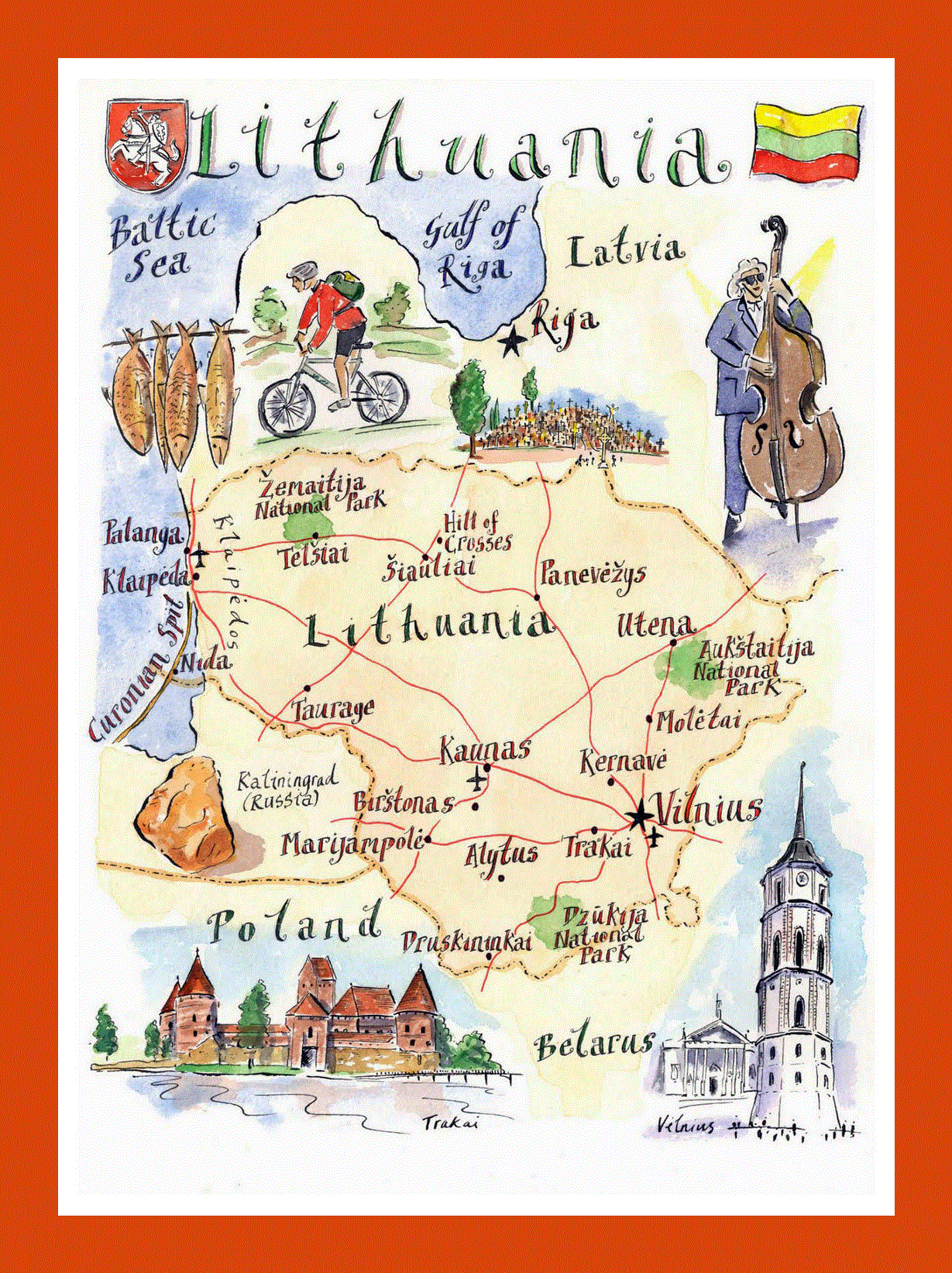 Illustrated map of Lithuania