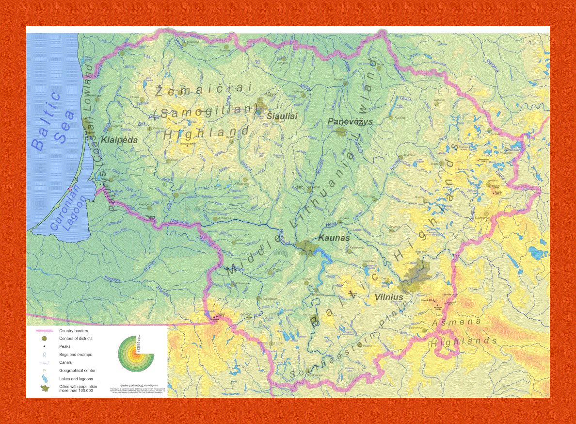 Physical map of Lithuania