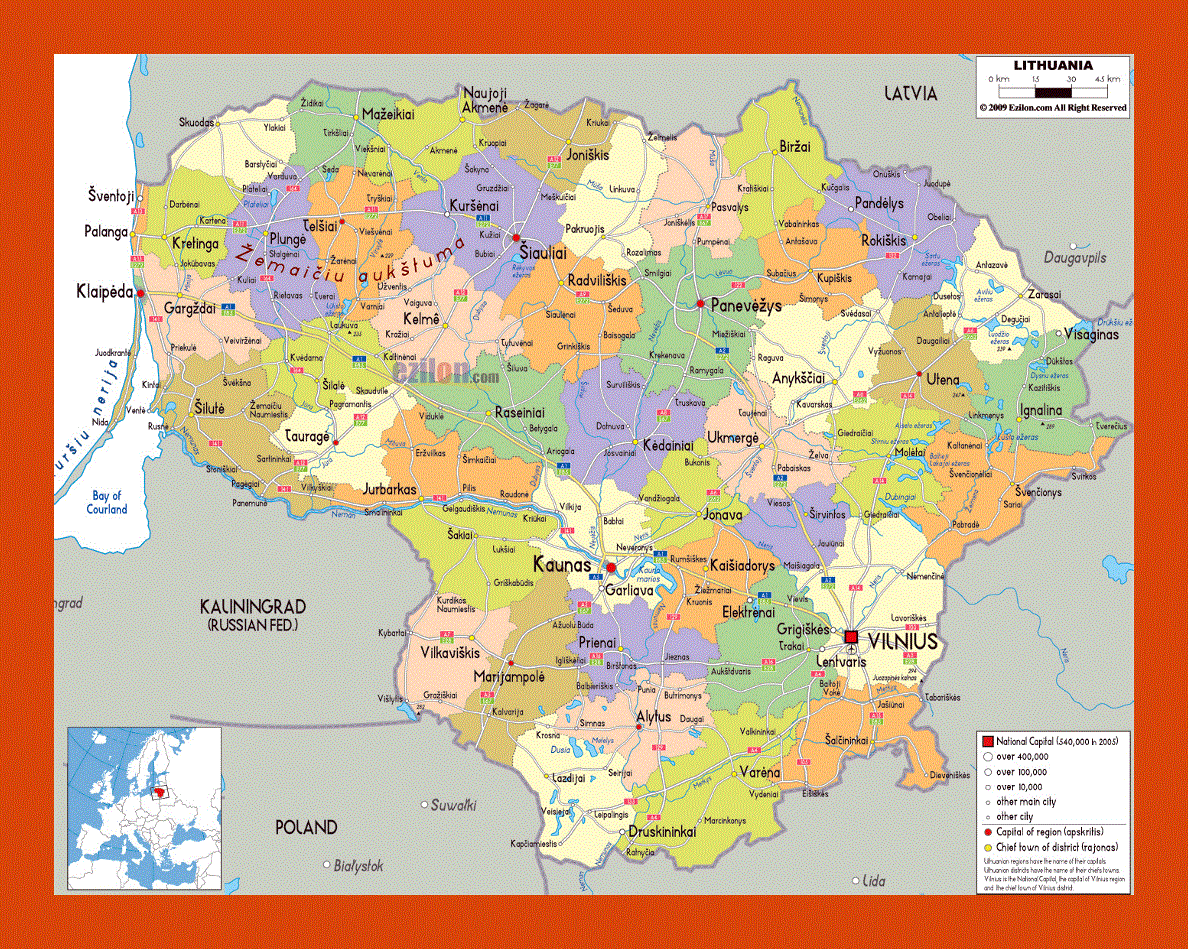 Political and administrative map of Lithuania