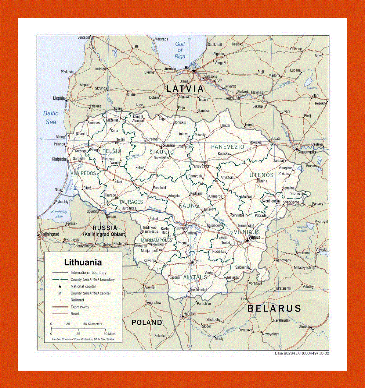 Political and administrative map of Lithuania - 2002