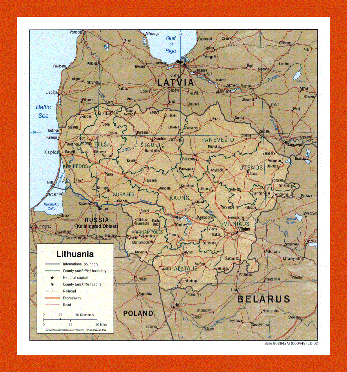 Political and administrative map of Lithuania - 2002