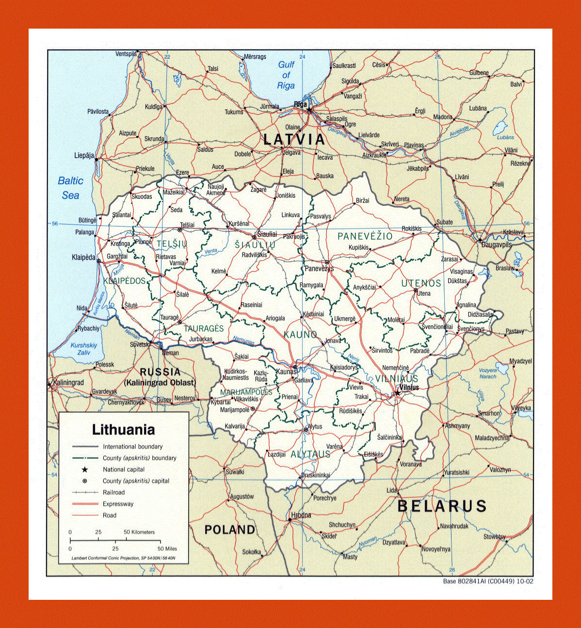 Political and administrative map of Lithuania - 2002