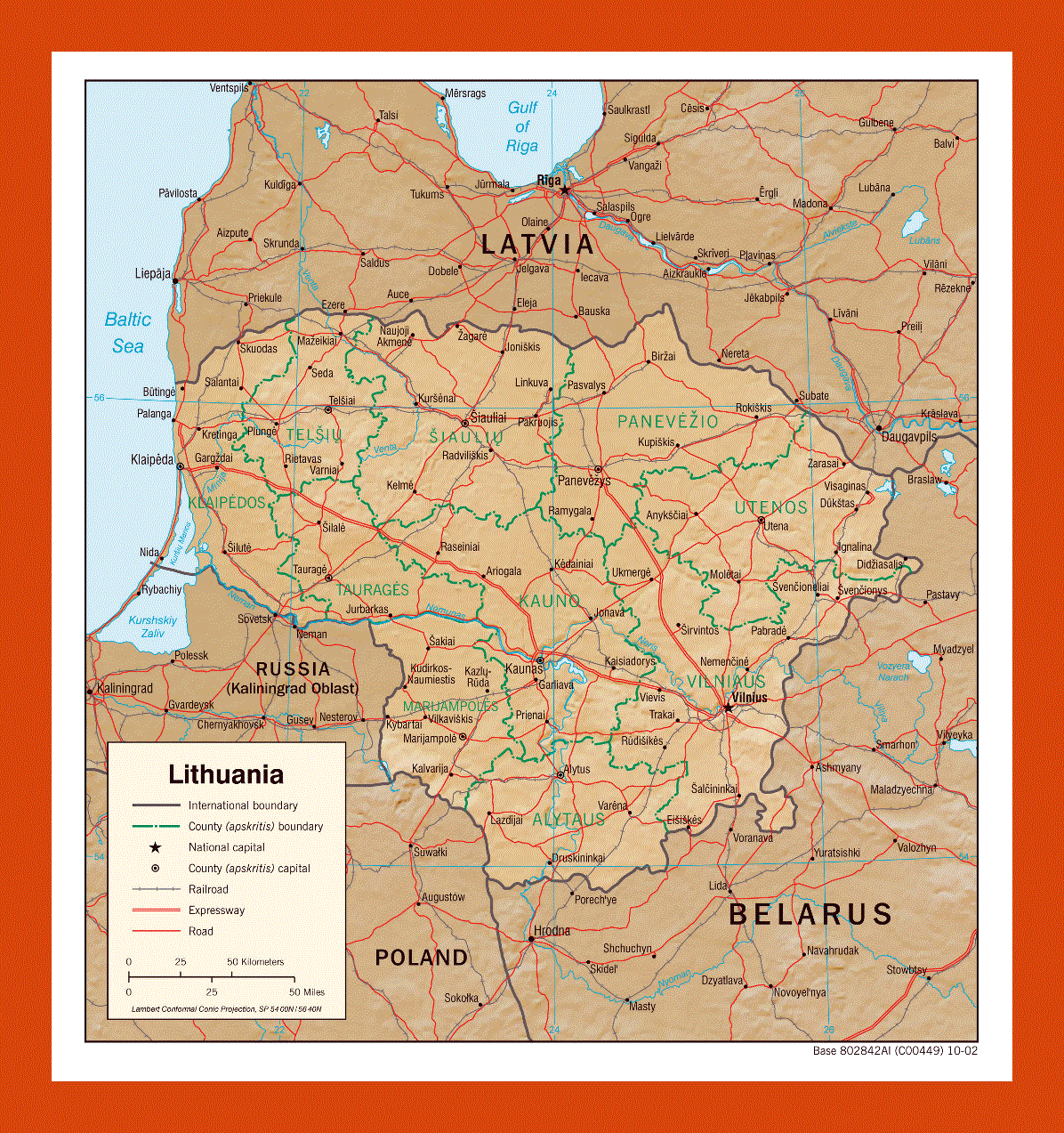 Political and administrative map of Lithuania - 2002