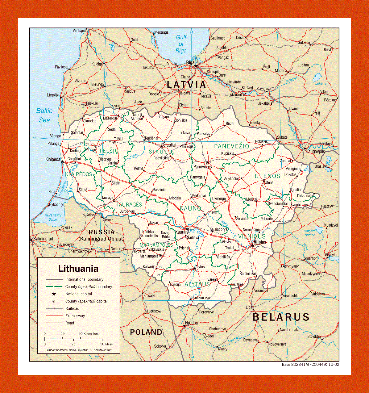 Political and administrative map of Lithuania - 2002