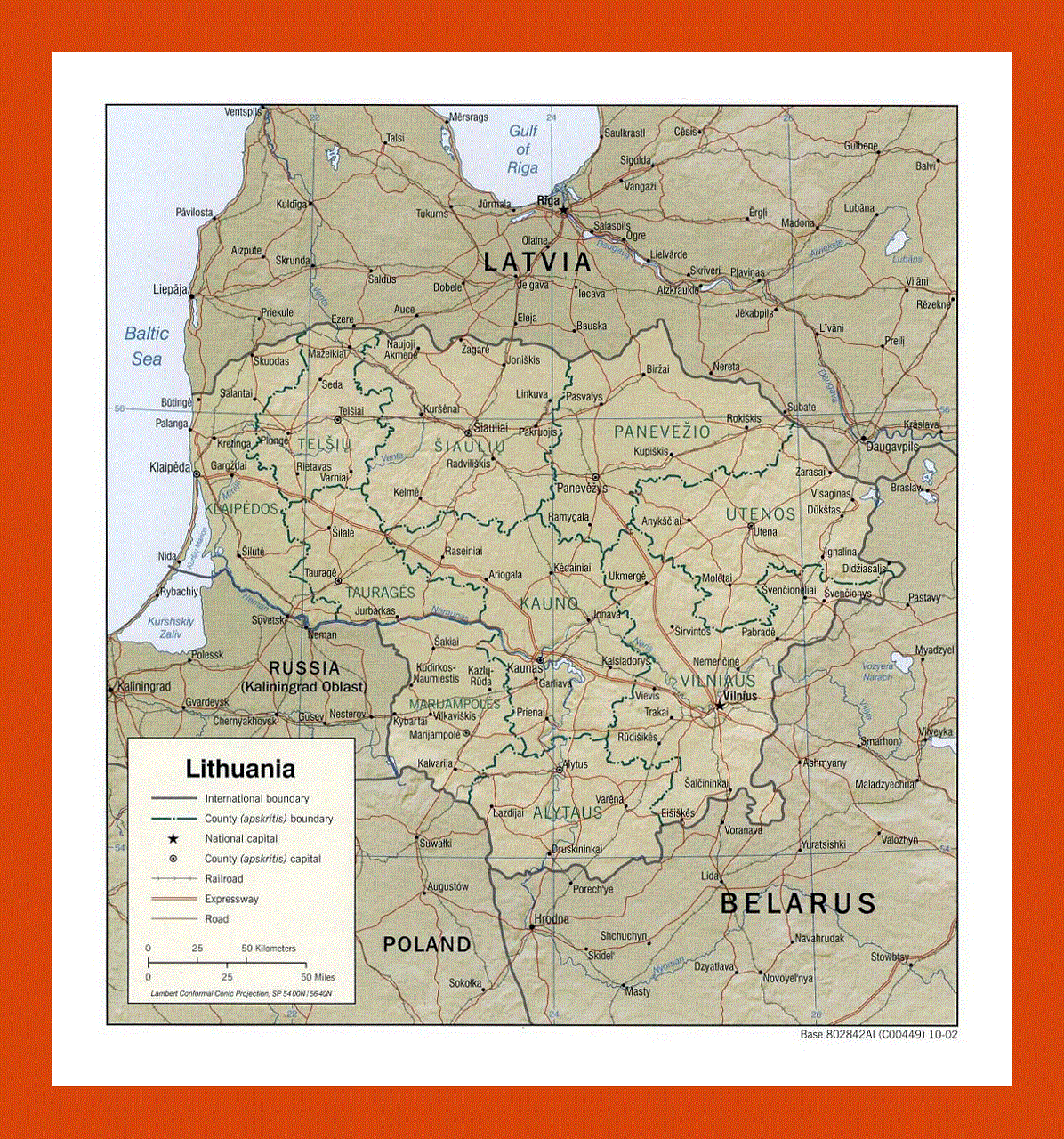 Political and administrative map of Lithuania - 2002