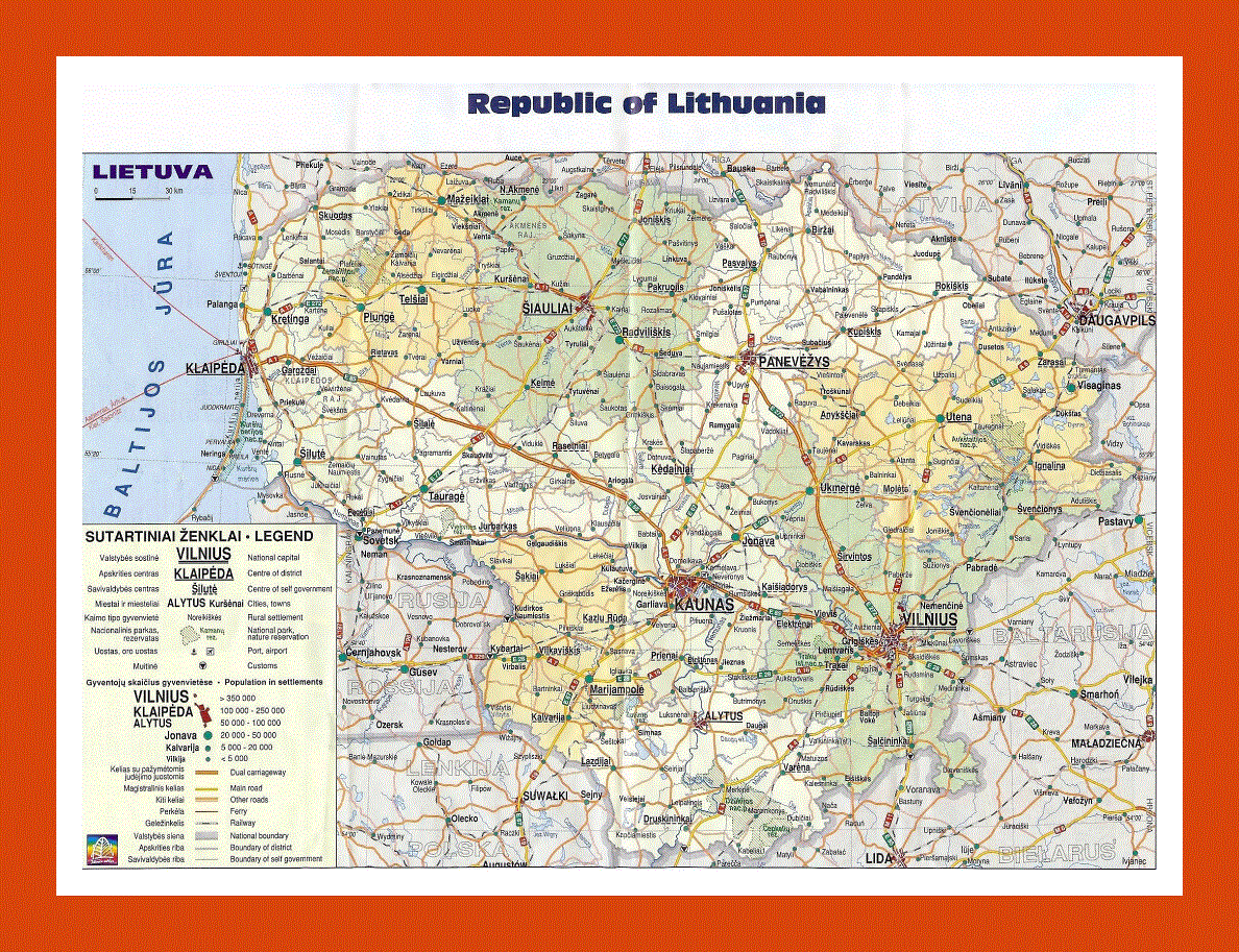 Political and administrative map of Lithuania