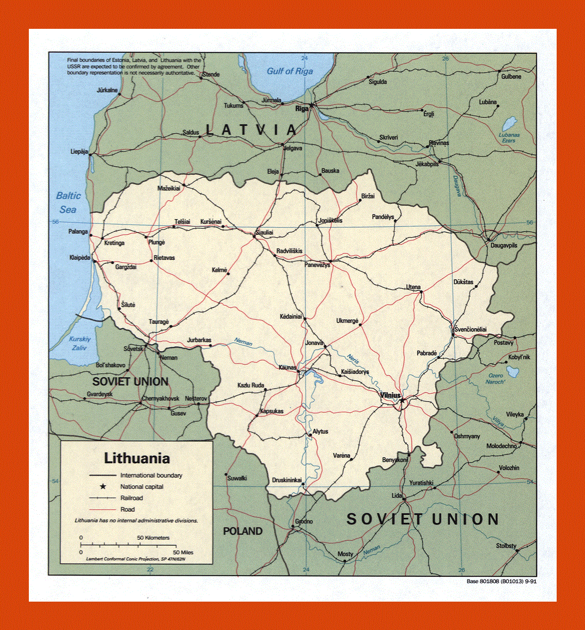 Political map of Lithuania - 1991