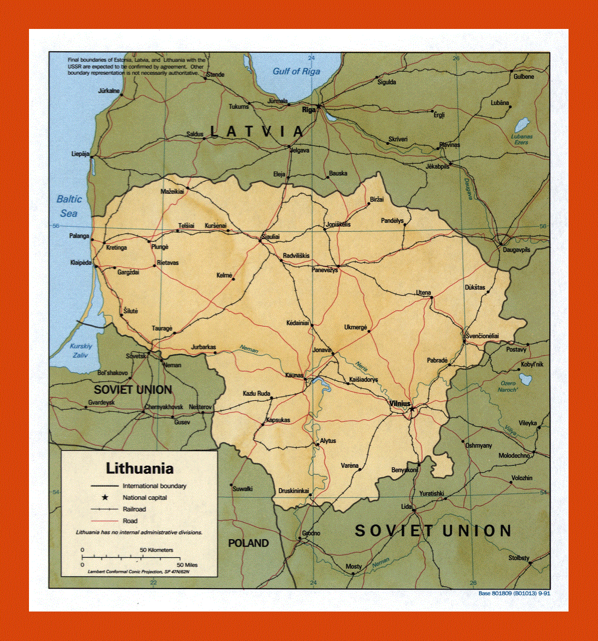 Political map of Lithuania - 1991