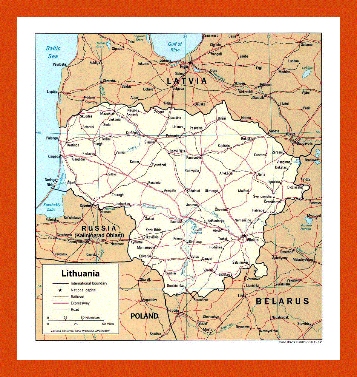 Political map of Lithuania - 1998