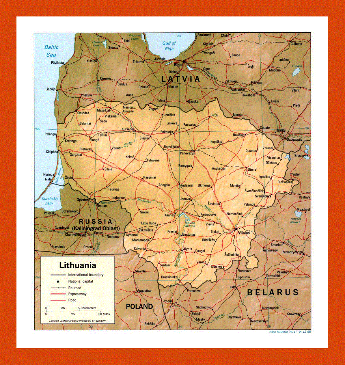 Political map of Lithuania - 1998