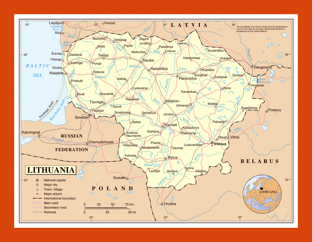 Political map of Lithuania