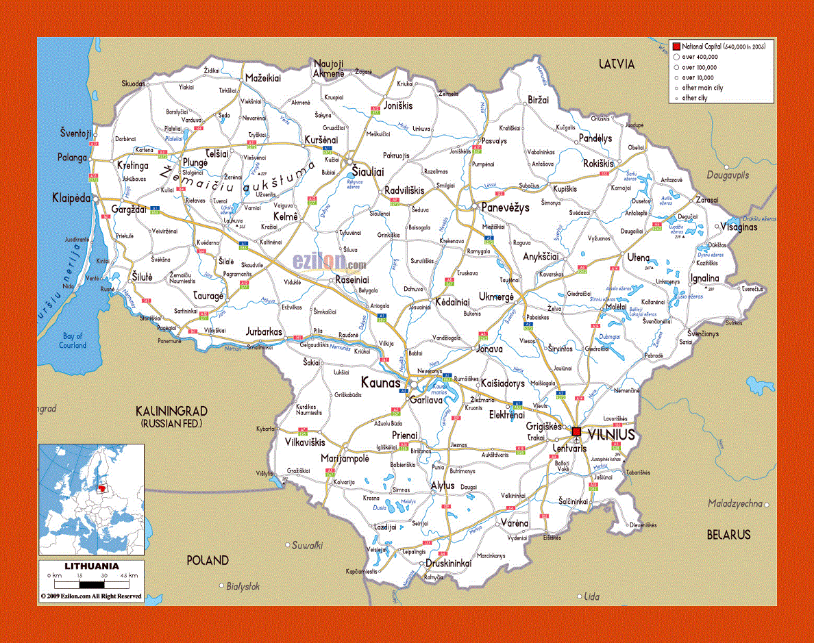 Road map of Lithuania