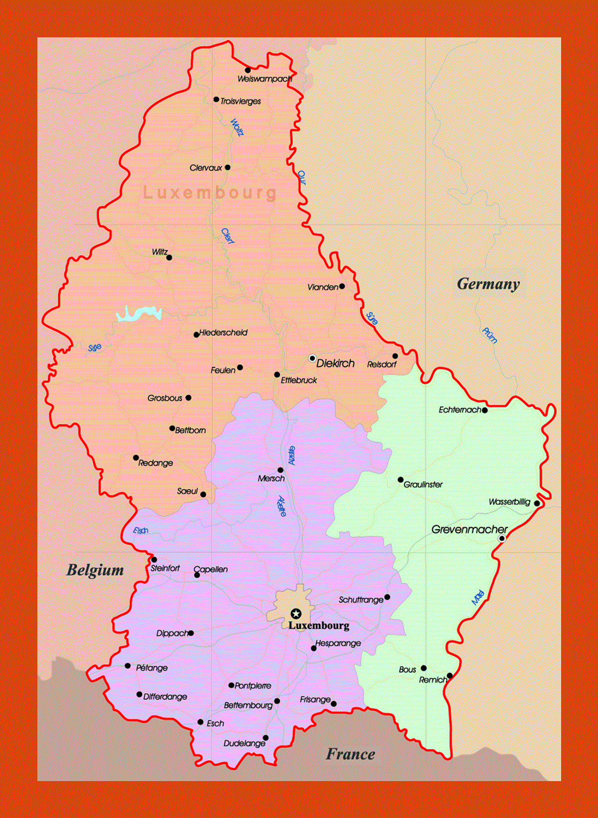 Administrative map of Luxembourg