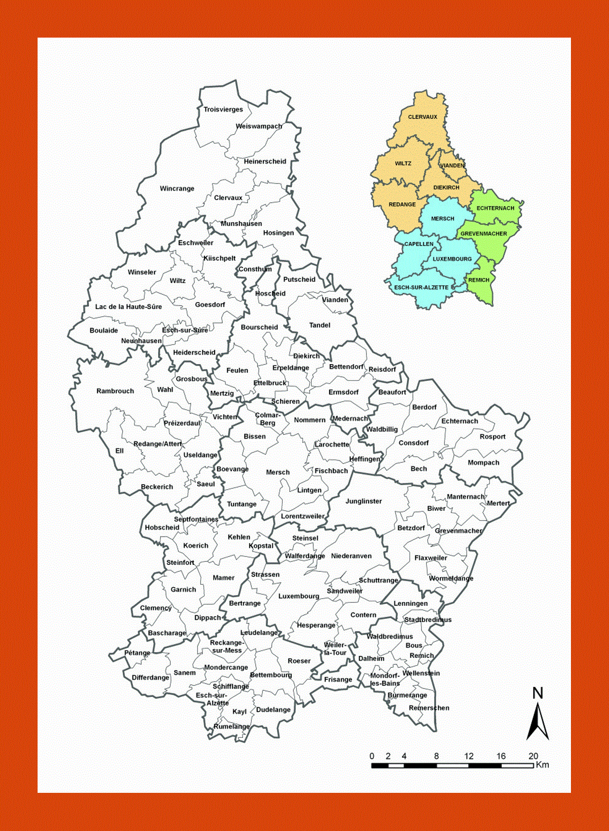 Circuit administrative map of Luxembourg