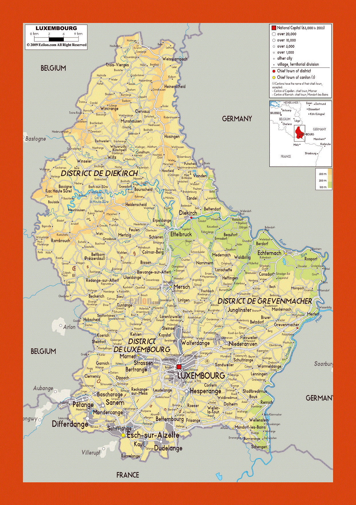 Physical map of Luxembourg