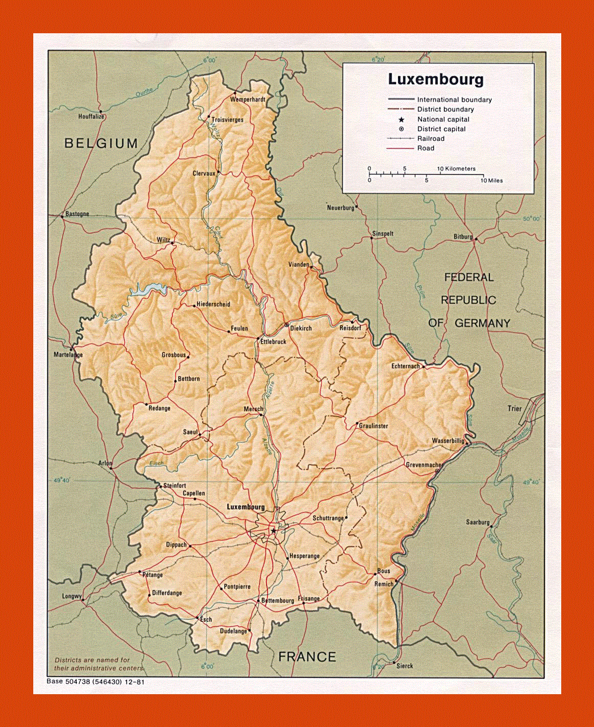 Political and administrative map of Luxembourg - 1981