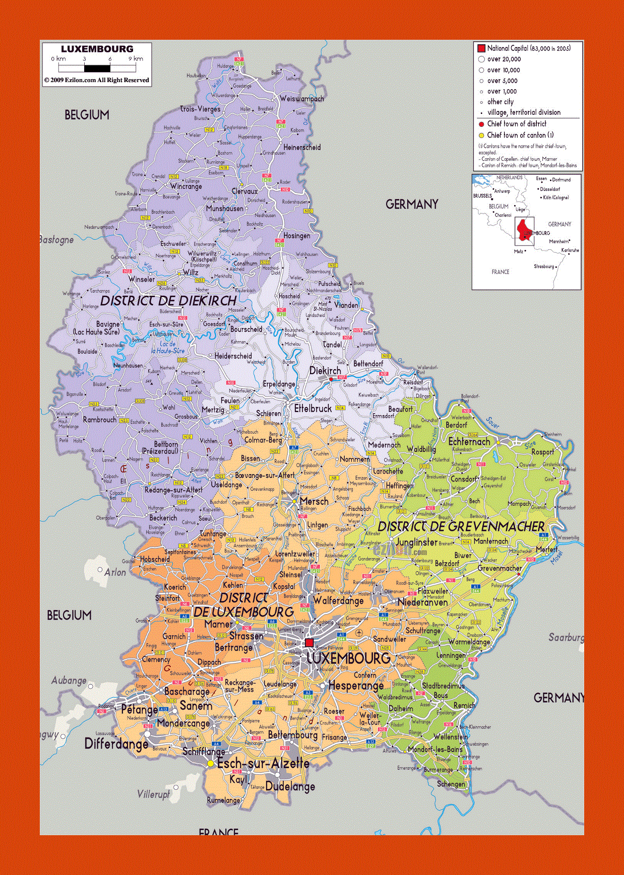 Political and administrative map of Luxembourg