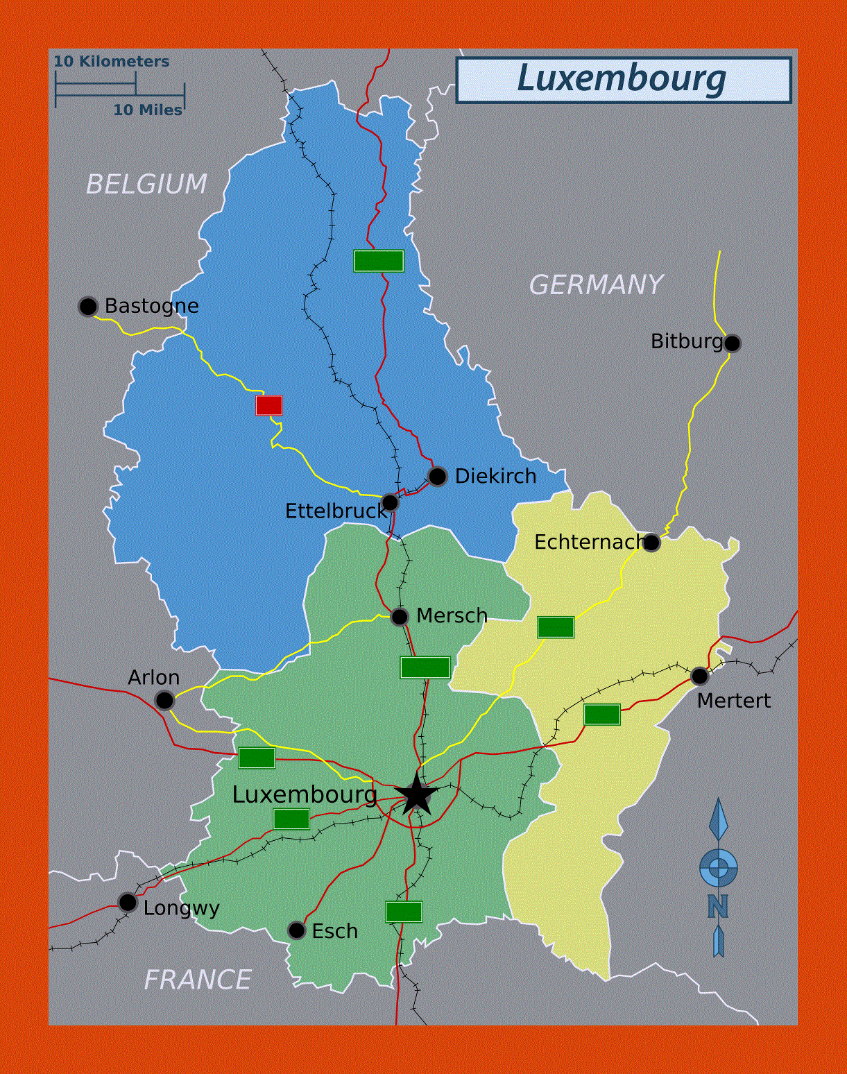 Regions map of Luxembourg