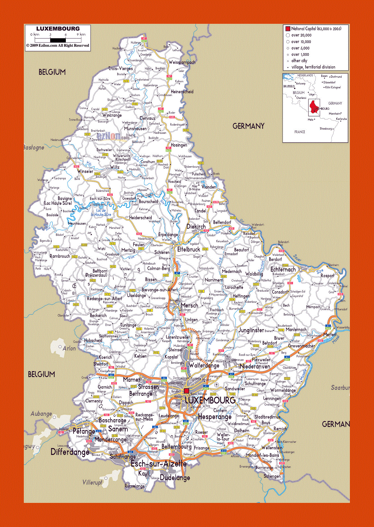 Road map of Luxembourg