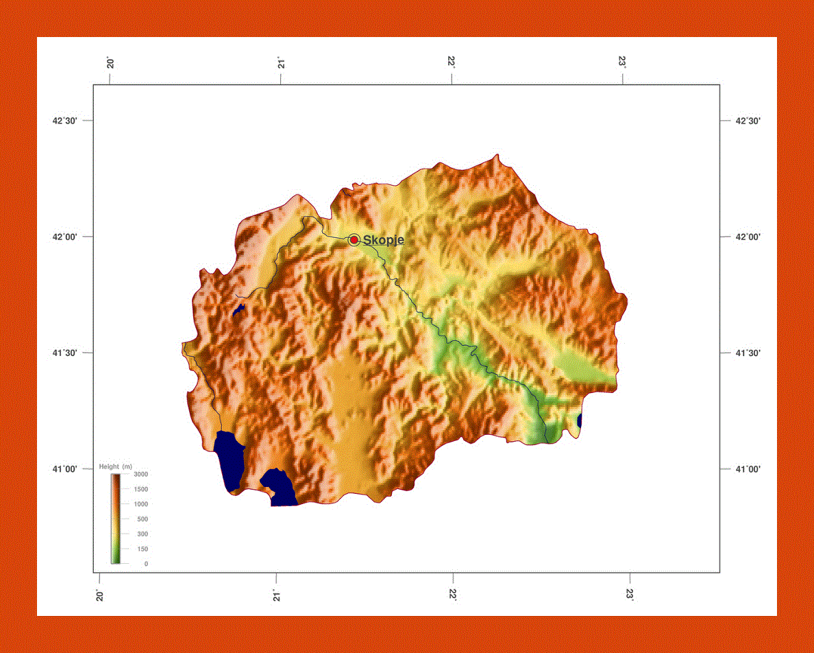 Elevation map of Macedonia