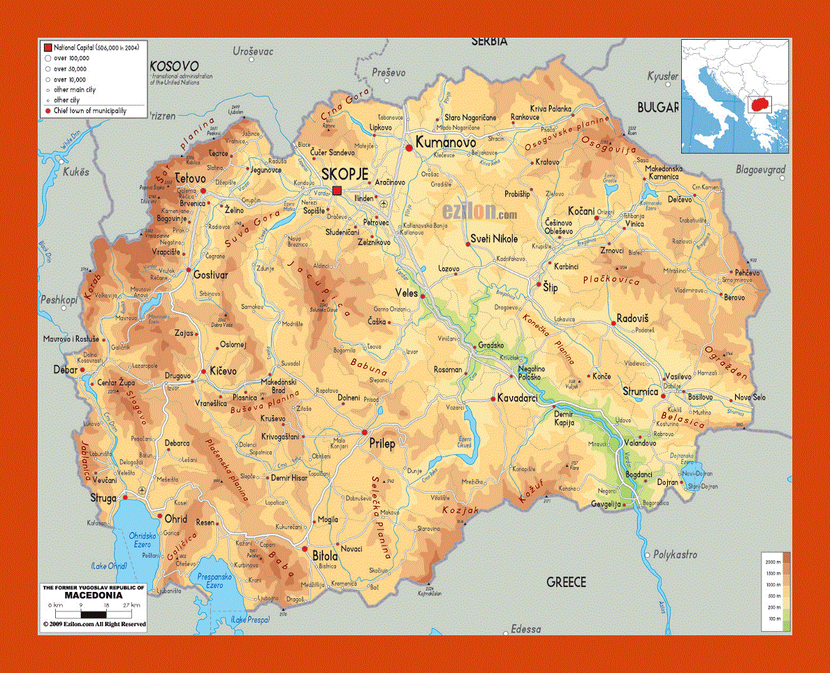 Physical map of Macedonia