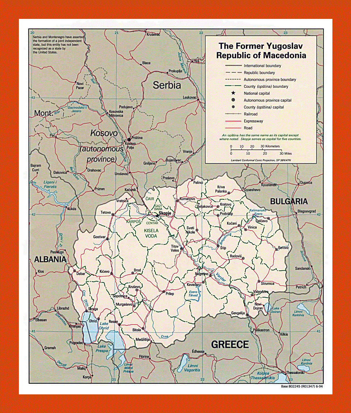 Political and administrative map of Macedonia - 1994