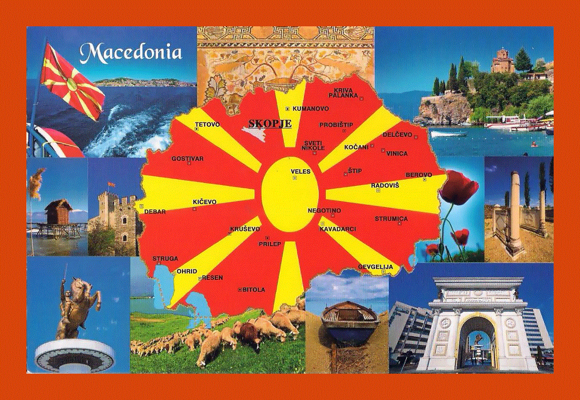 Tourist post card map of Macedonia