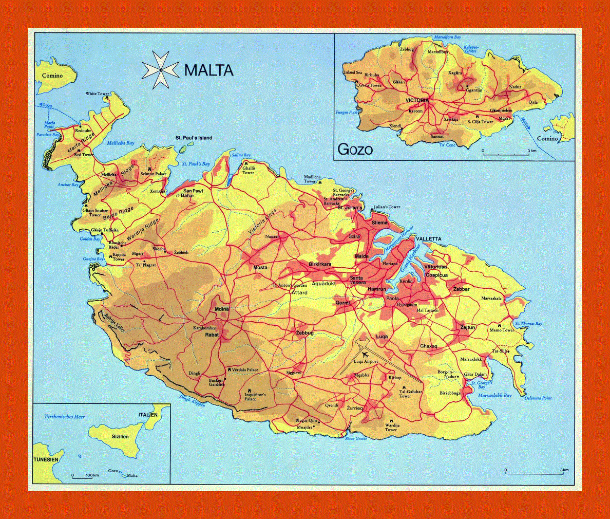 Elevation map of Malta and Gozo