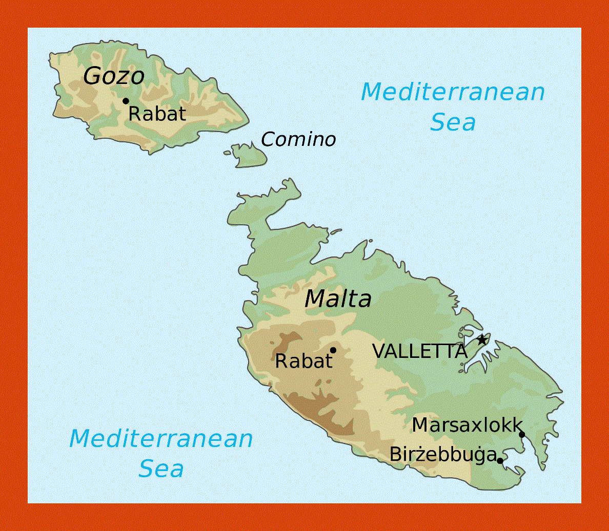 Elevation map of Malta and Gozo