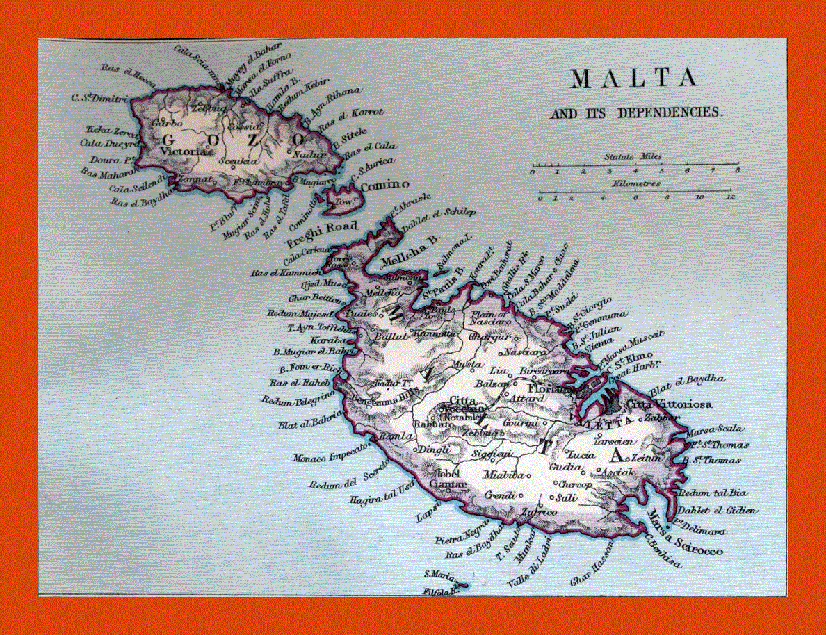 Old map of Malta - 1907