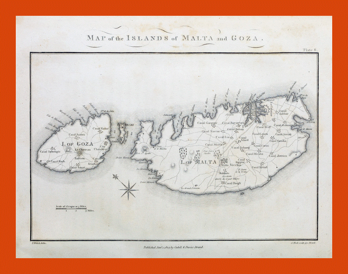 Old map of Malta and Gozo - 1803