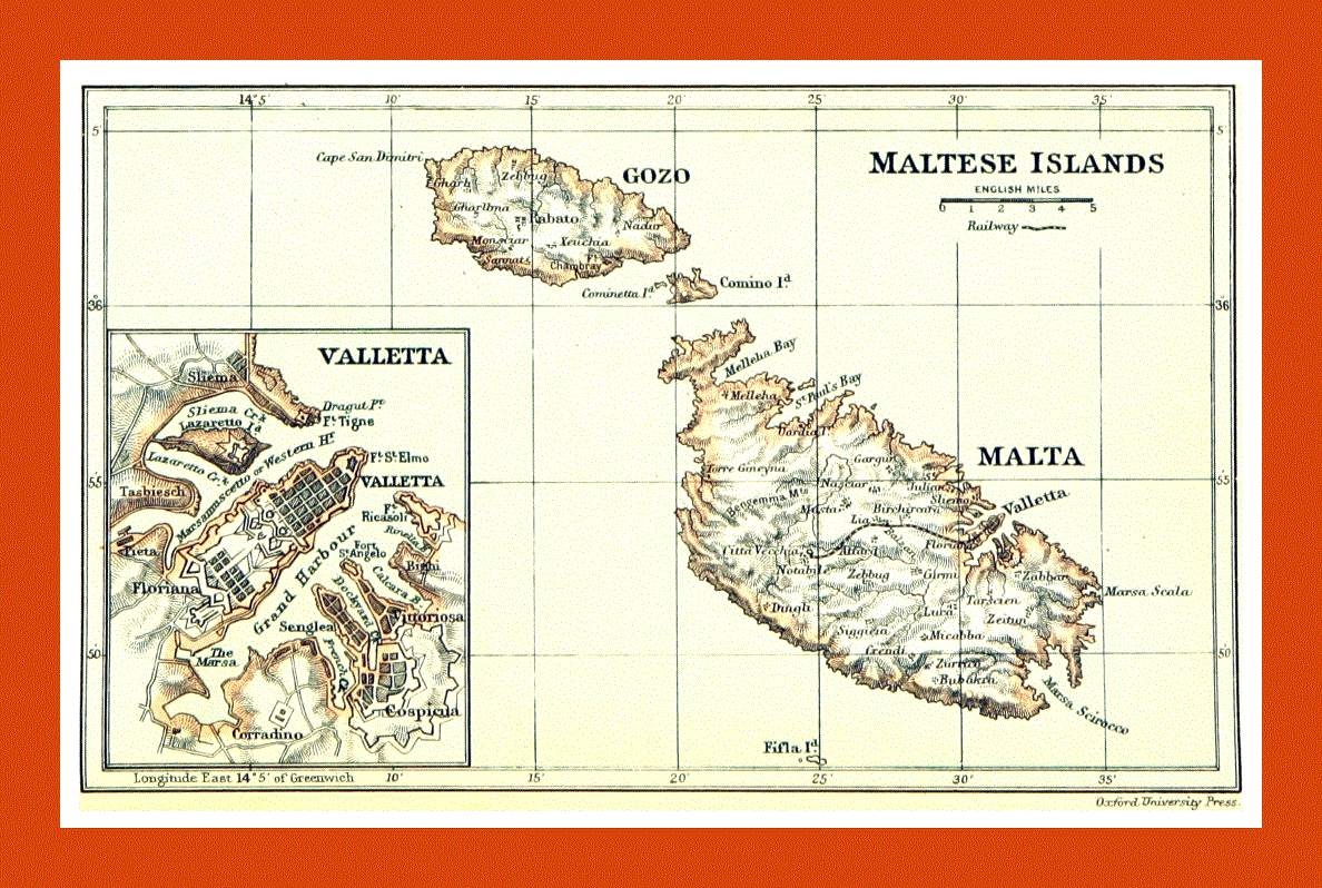 Old map of Malta and Gozo - 1888
