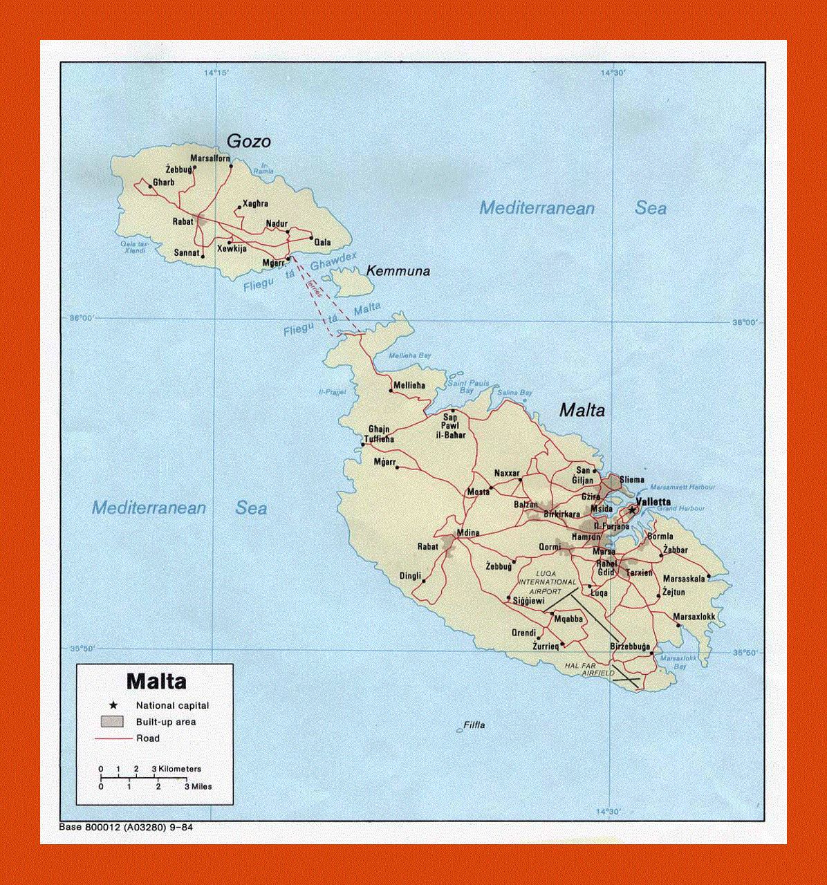 Political map of Malta - 1984