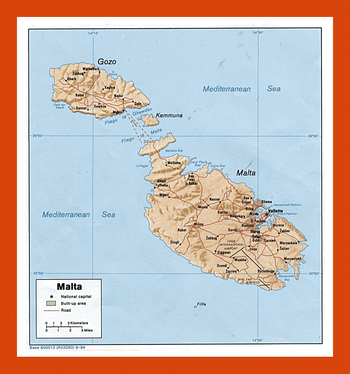 Political map of Malta - 1984