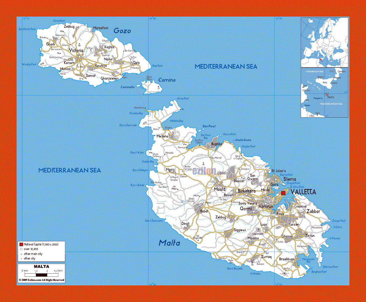 Road map of Malta