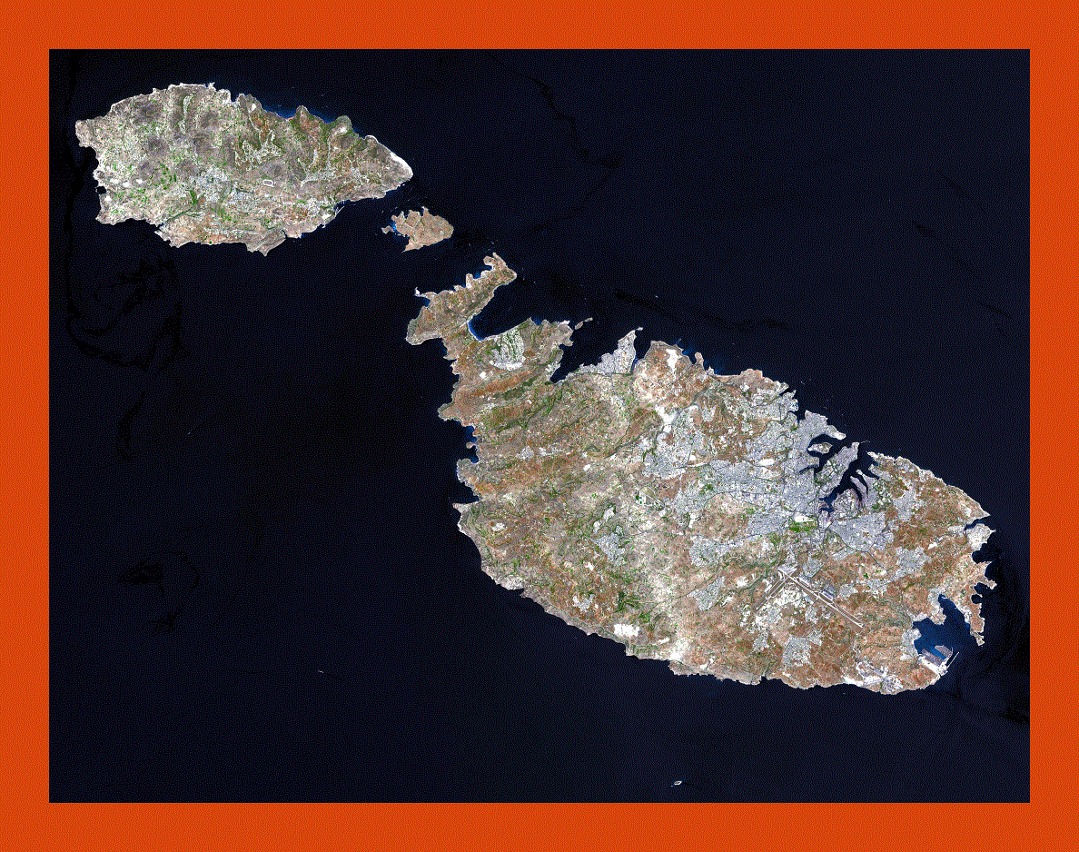 Satellite map of Malta and Gozo