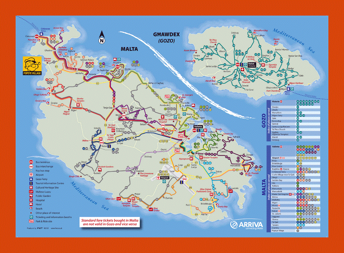 Tourist map of Malta and Gozo