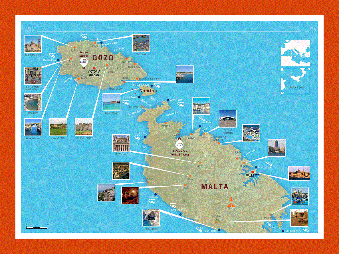 Travel map of Malta and Gozo