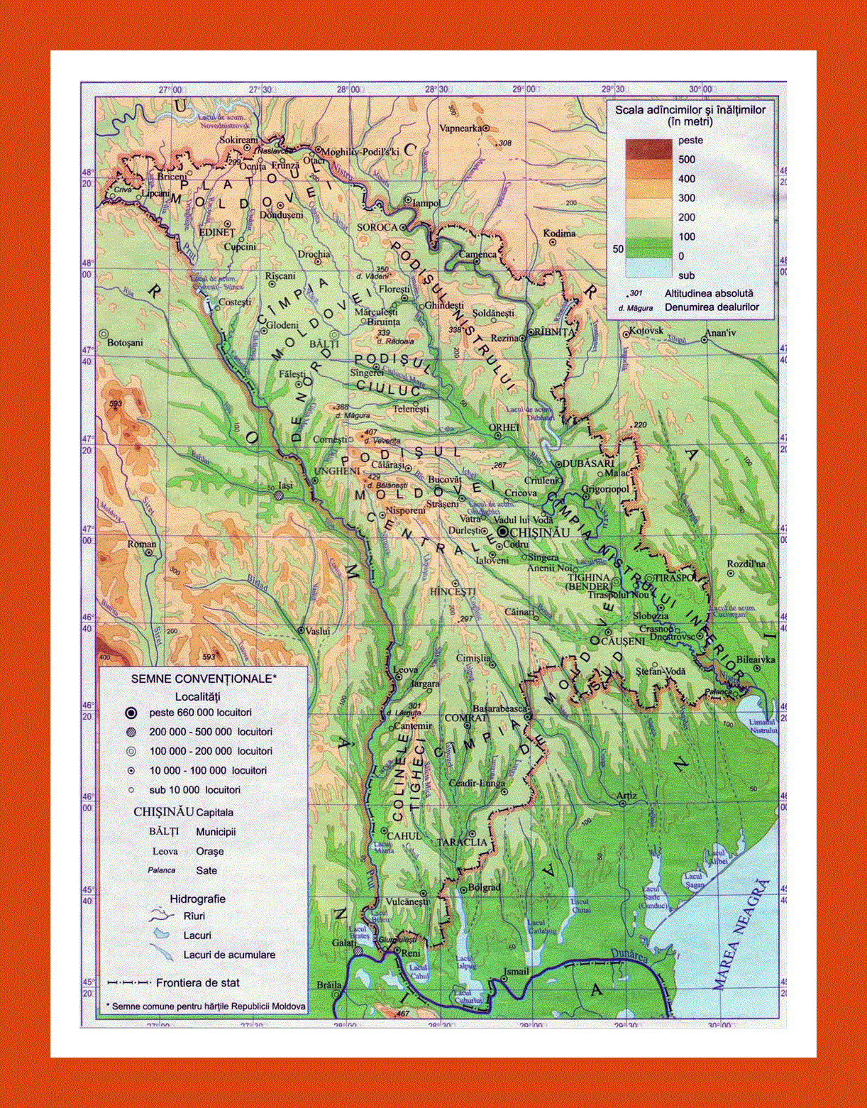 Physical map of Moldova