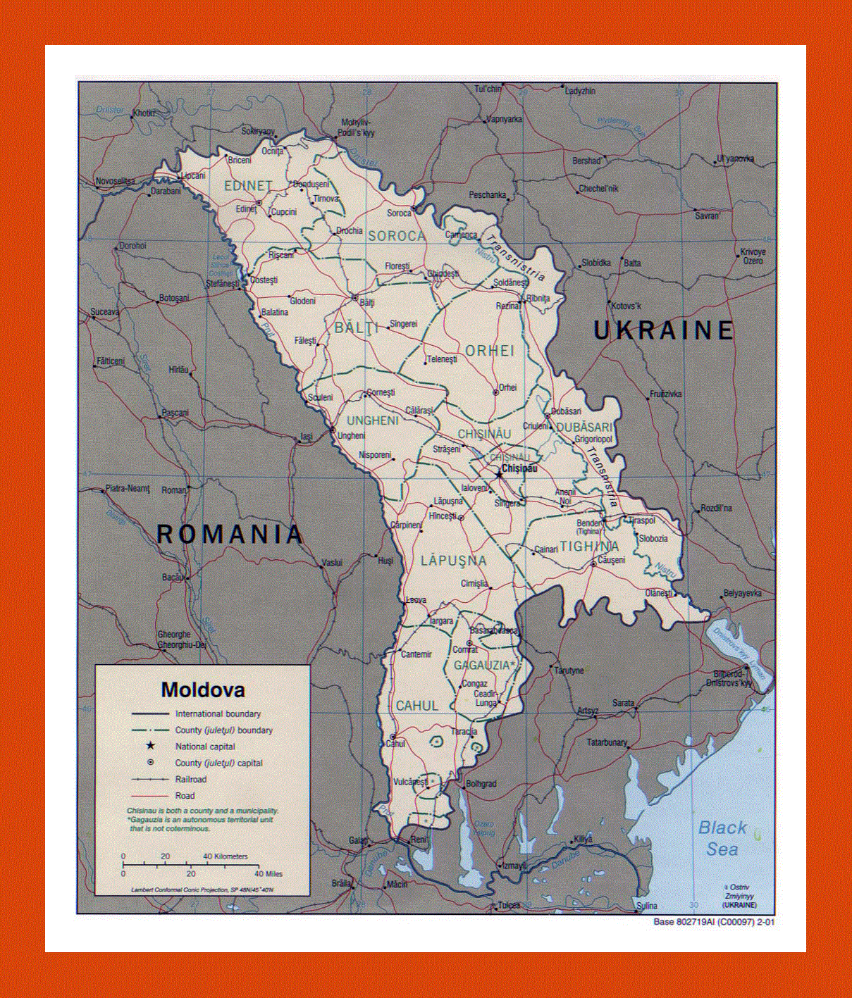 Political and administrative map of Moldova - 2001