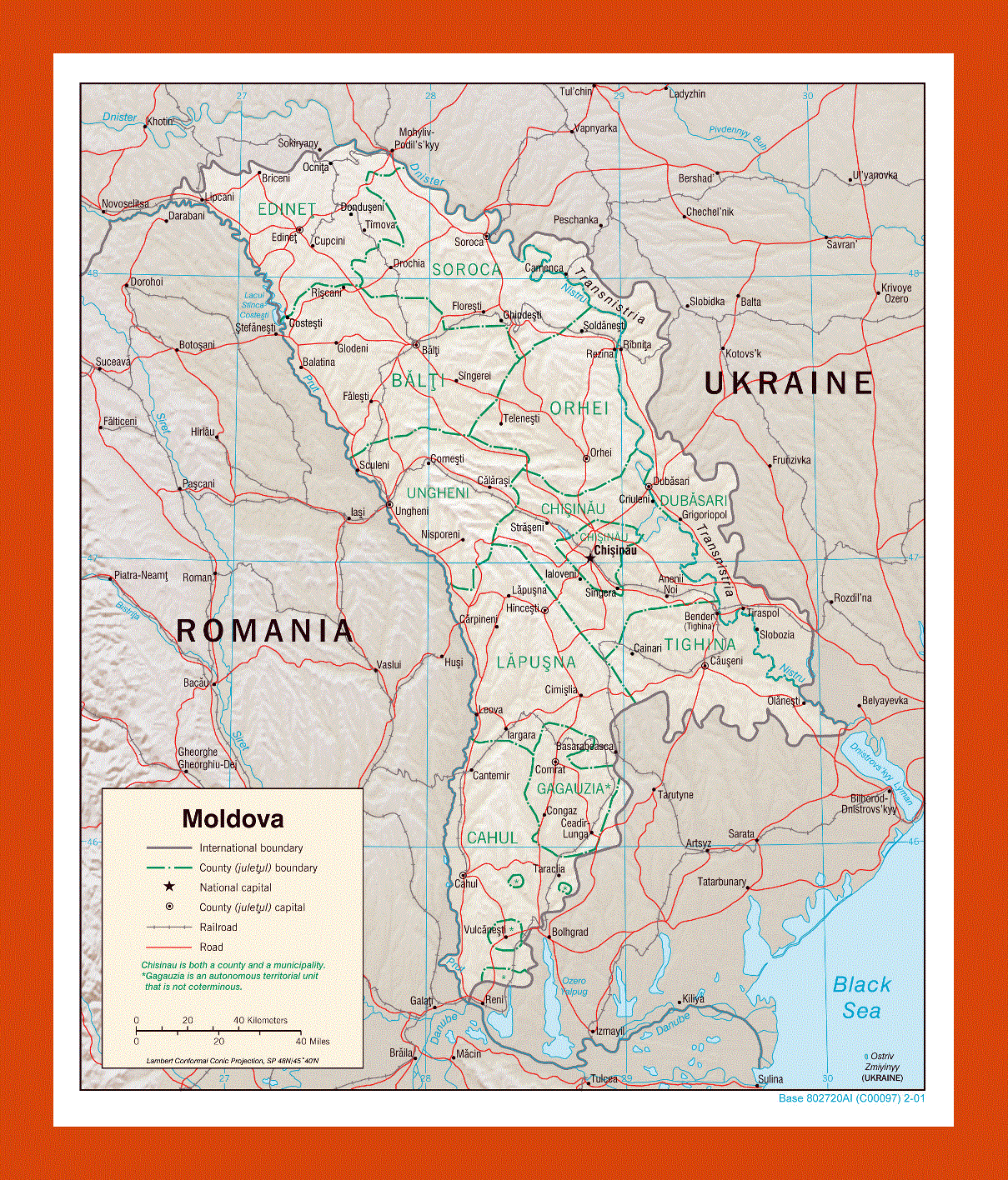 Political and administrative map of Moldova - 2001