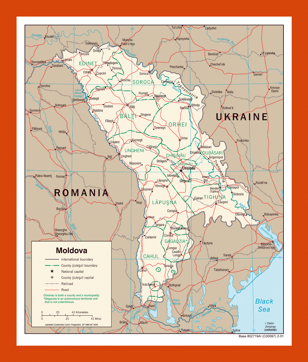 Political and administrative map of Moldova - 2001