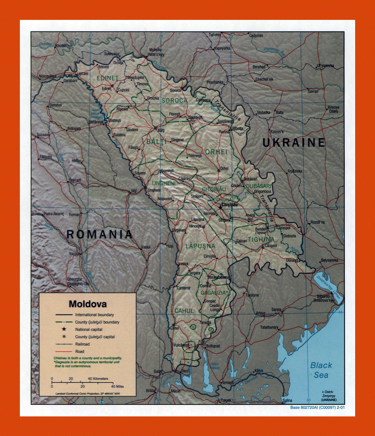 Political and administrative map of Moldova - 2001