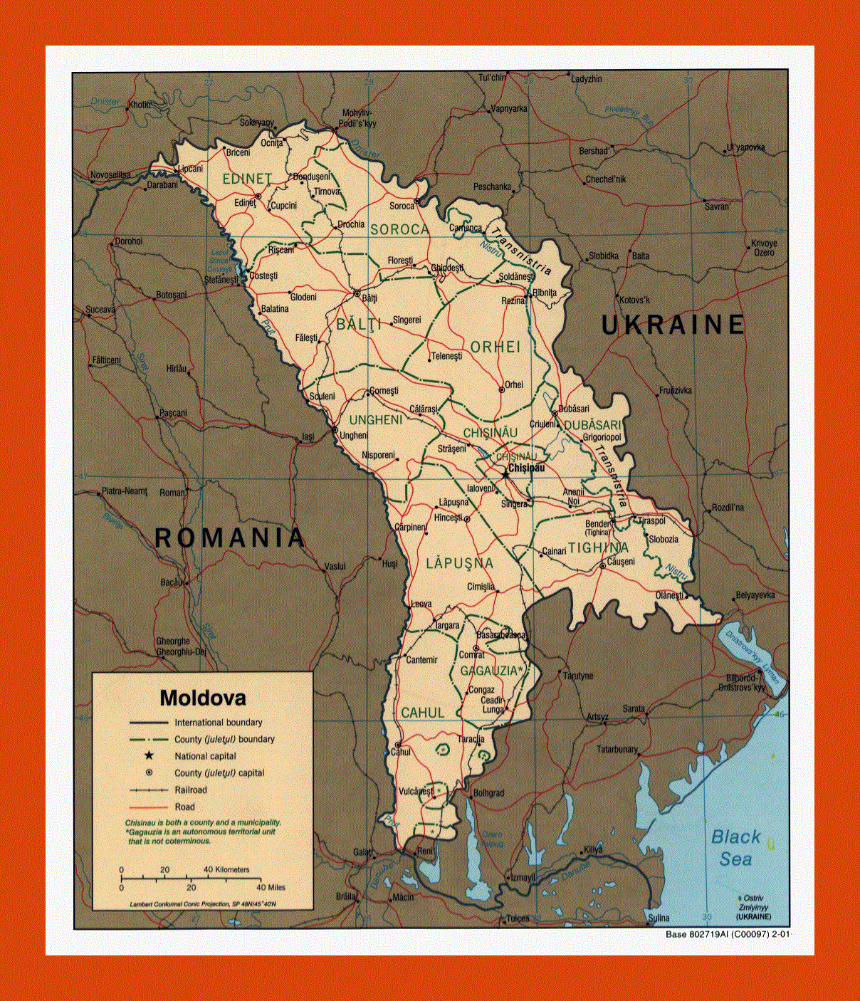 Political and administrative map of Moldova - 2001