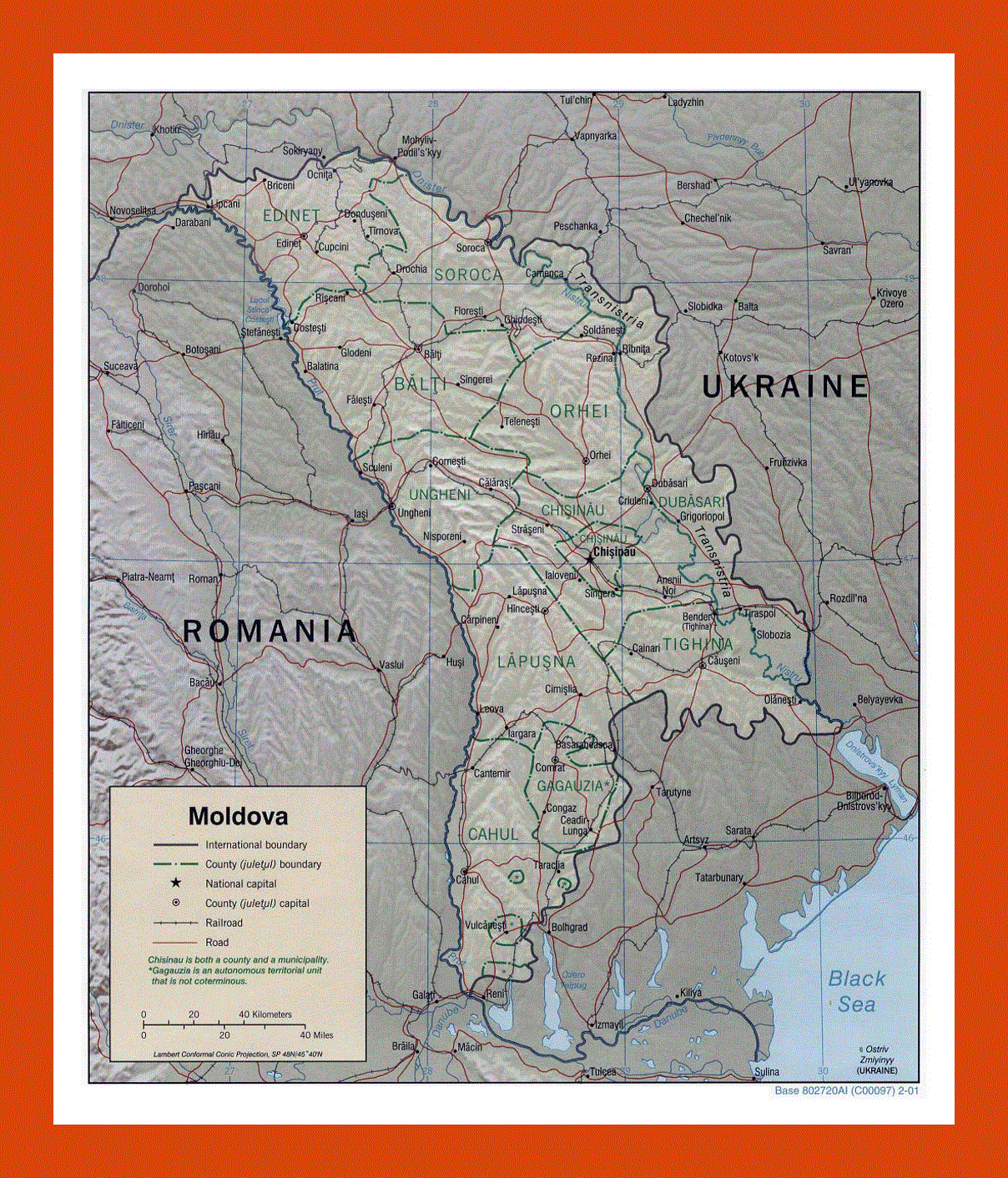 Political and administrative map of Moldova - 2001