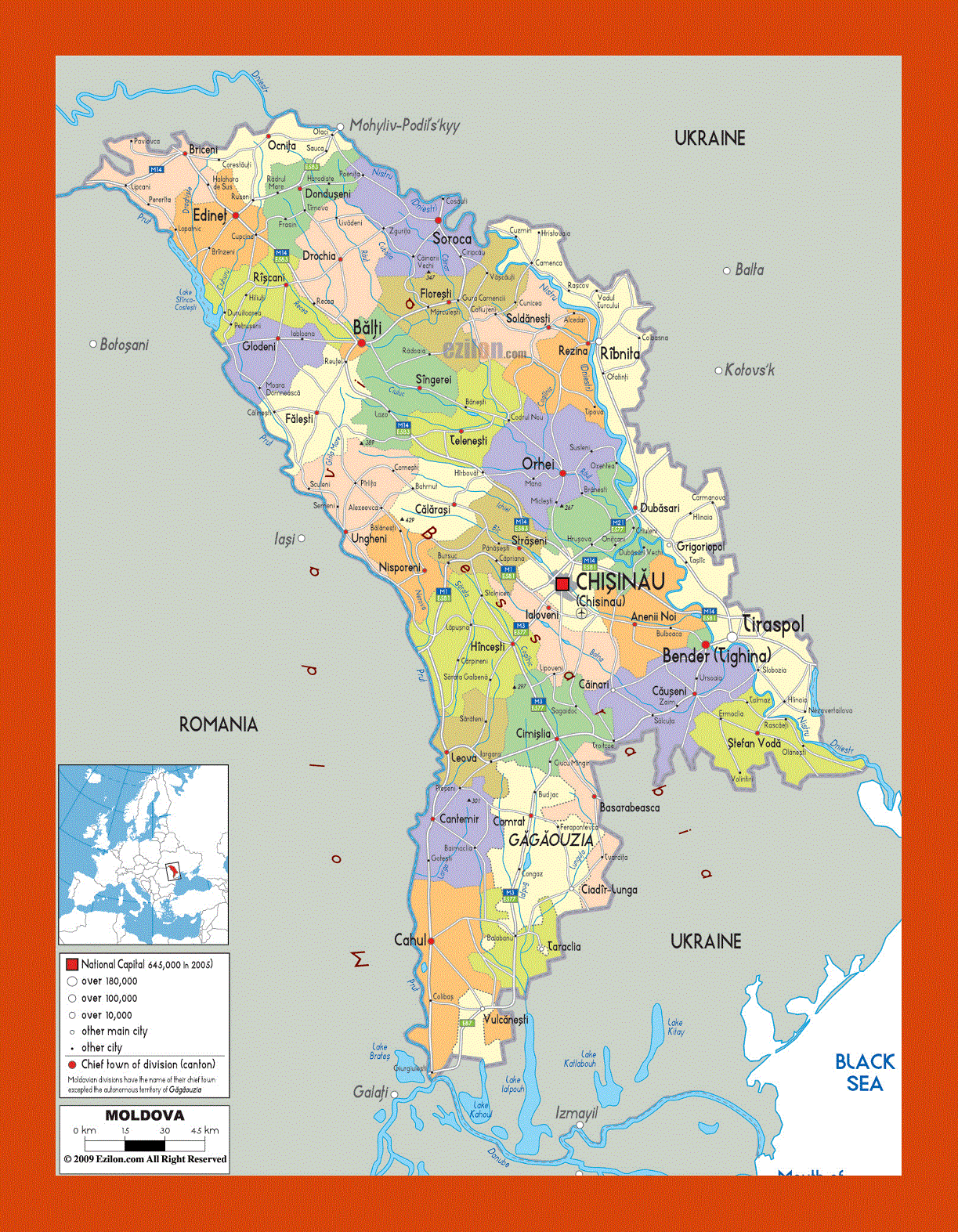 Political and administrative map of Moldova