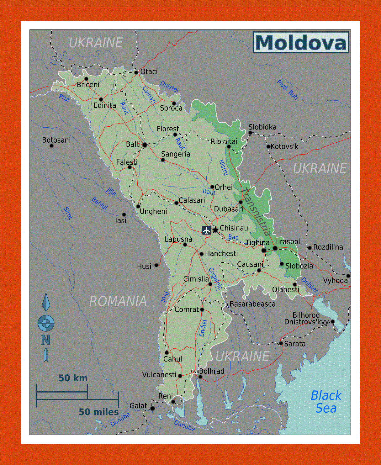 Regions map of Moldova