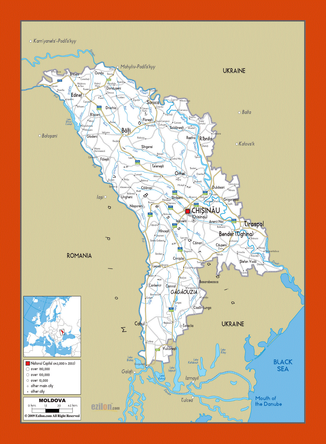 Road map of Moldova