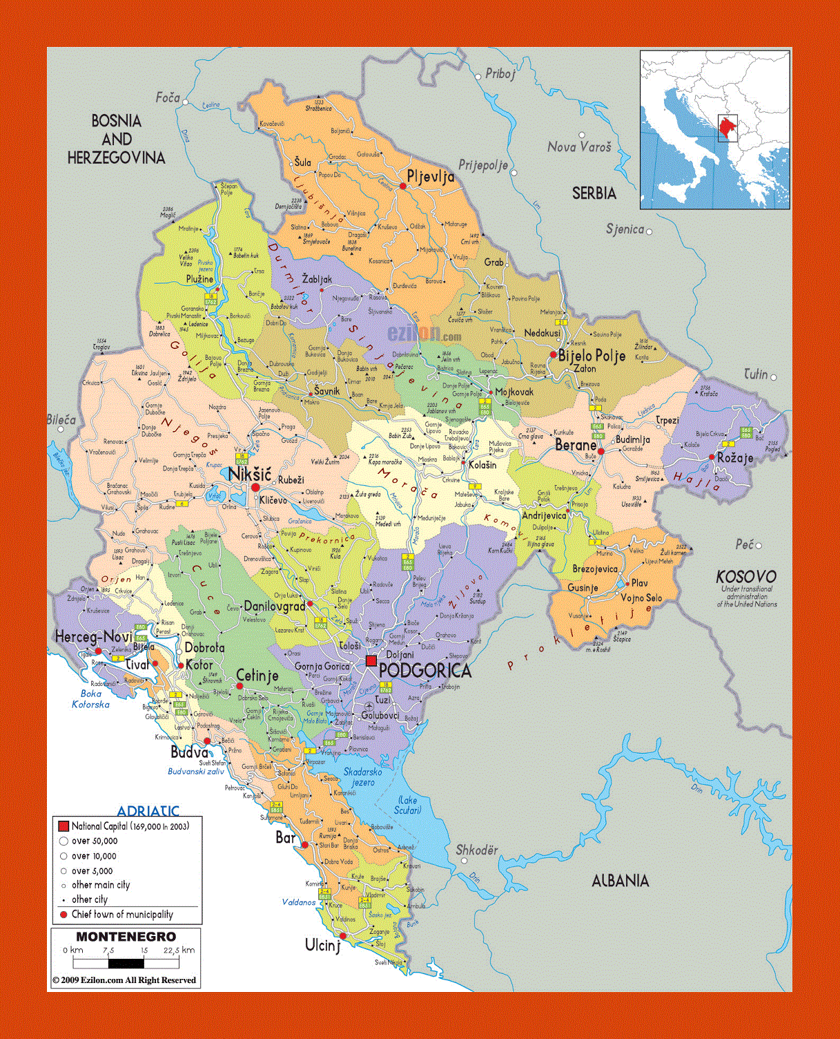 Political and administrative map of Montenegro