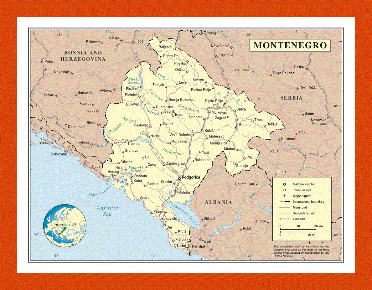 Political map of Montenegro